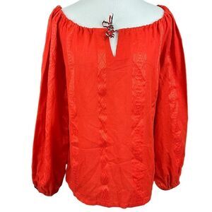 Vintage 70’s Sears Red/ Orange Embroidered Peasant Blouse M